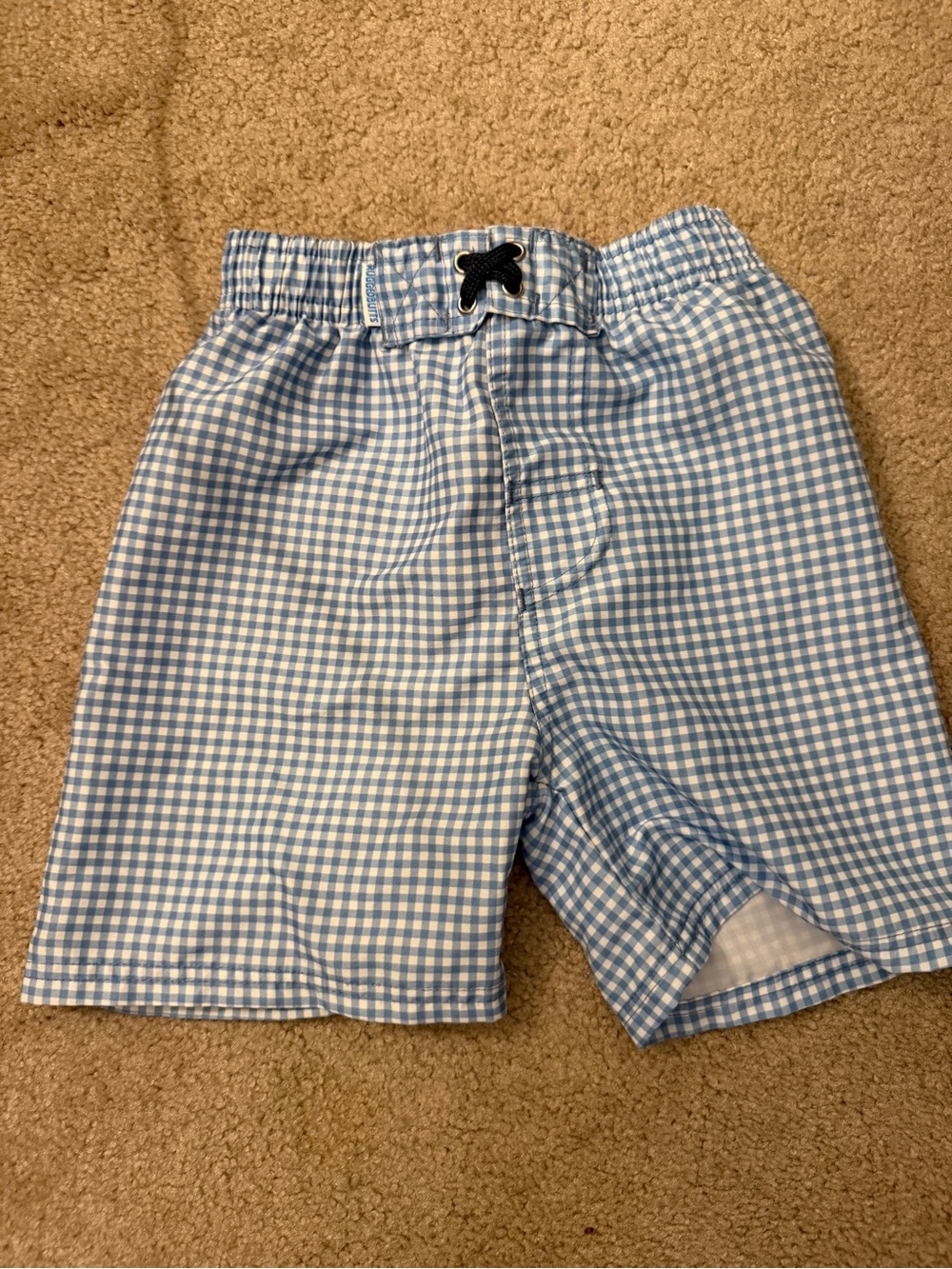 Rugged Butts Classic Light Blue Gingham Boys Swim Trunks 4t